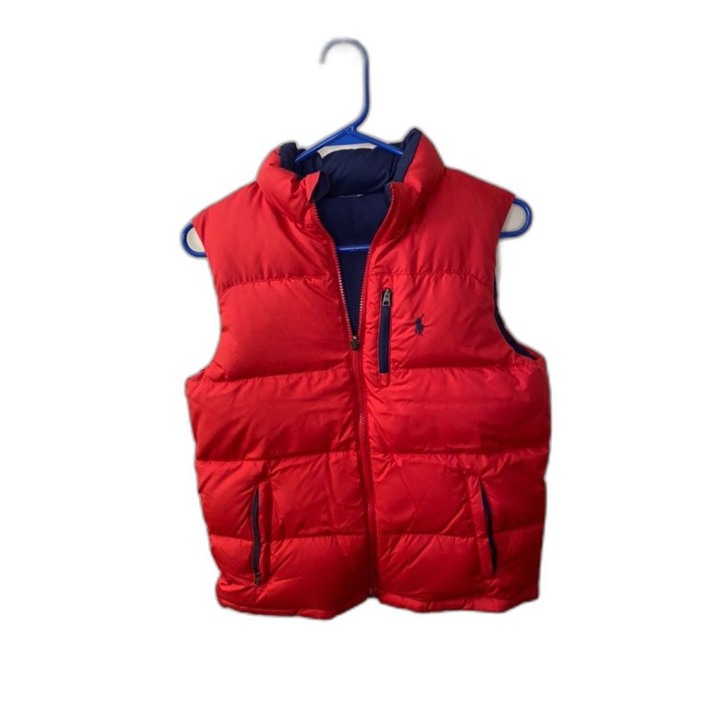 Ralph Lauren Boys Reversible Down Puffer Vest in Red/Navy - Estimated Size Large